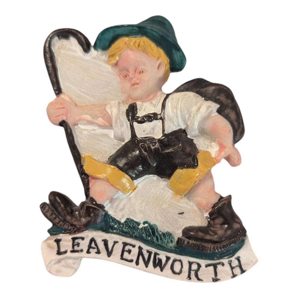 VTG Leavenworth Washington Baverian Boy Hiker Refrigerator Fridge Magnet 2.75"